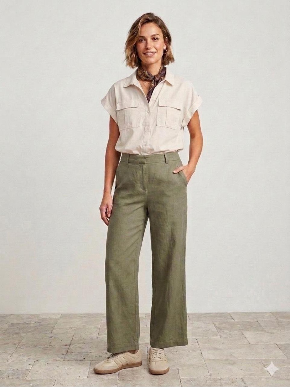 LOFT Tan Front Drawstring Utility Top Size Small